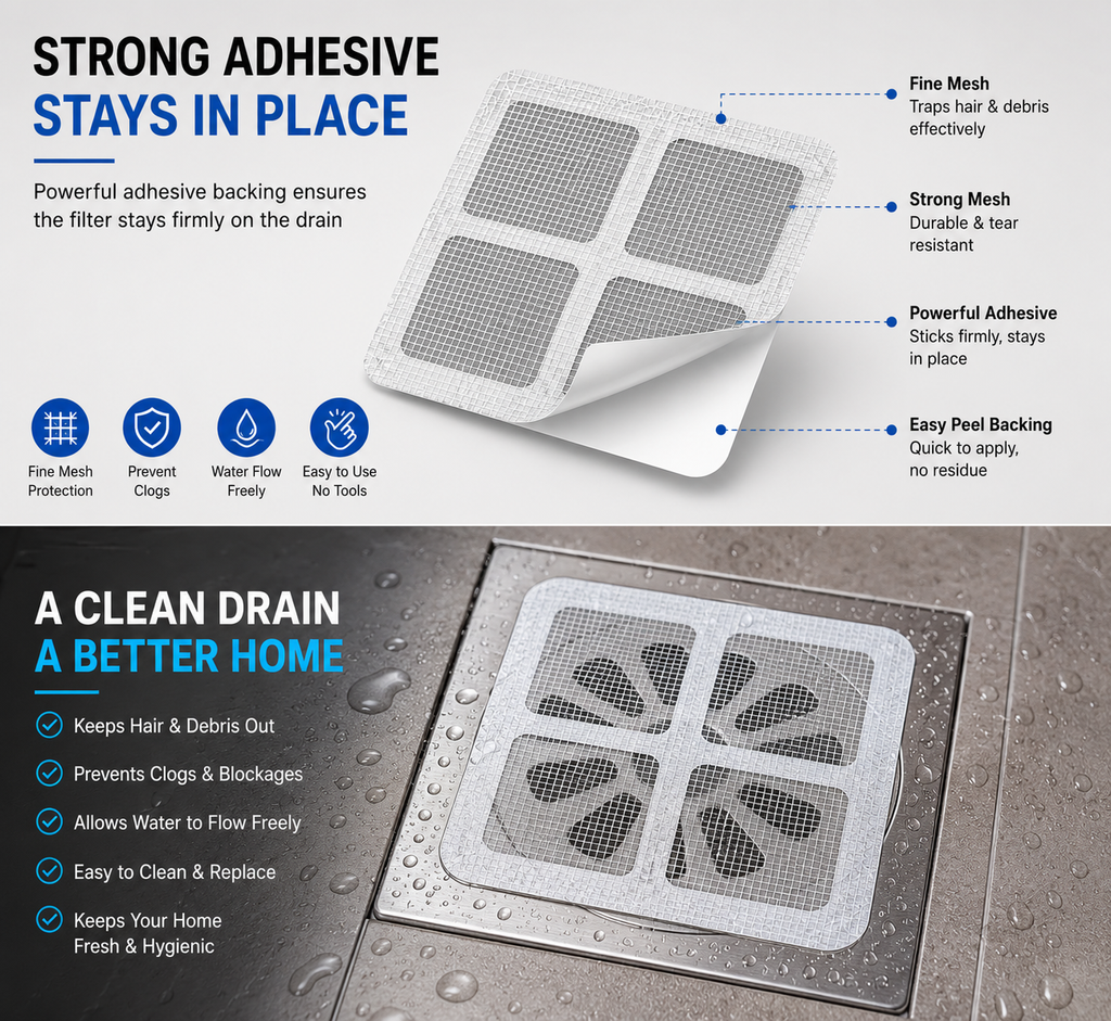 10 Pcs Shower Drain Mesh Stickers | Disposable Hair Catcher Drain Covers | Bathroom Floor Drain Filter for Sink, Bathtub, Laundry & Kitchen