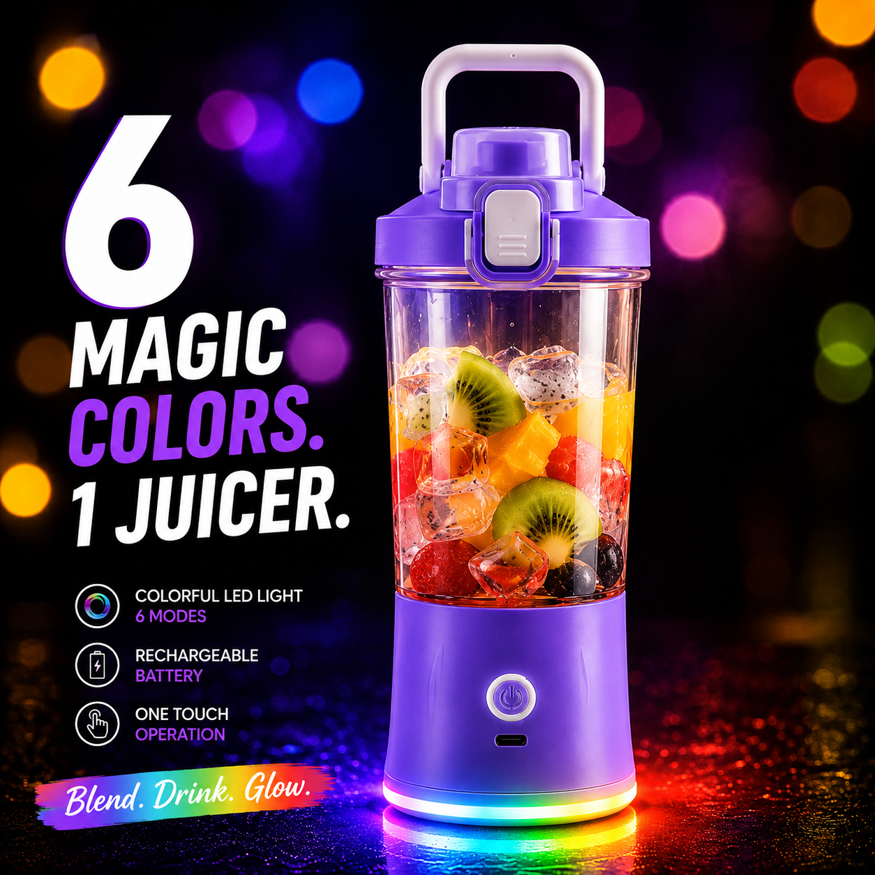 Eletric Crusher Juicer With Multicolor Light, 8 Blades (600 ML / Multicolor)